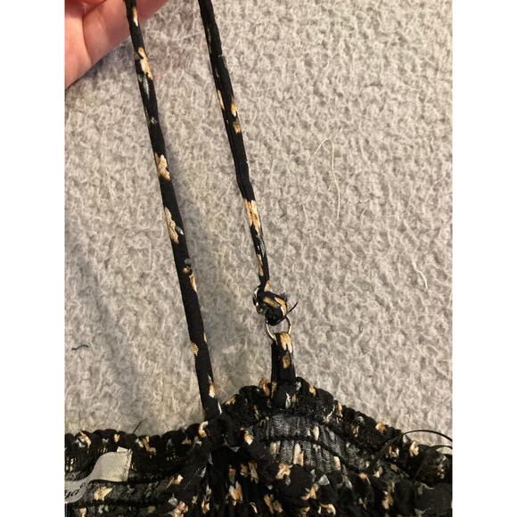 Papaya Tank Top Medium Floral Flare Stretch Smocked Black Yellow Cottage Y2K - Picture 4 of 15